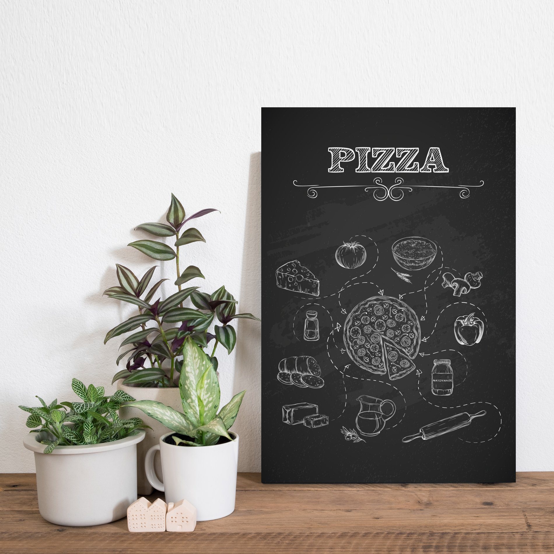 Placa Decorativa MDF Ingredientes Pizza 20x30cm