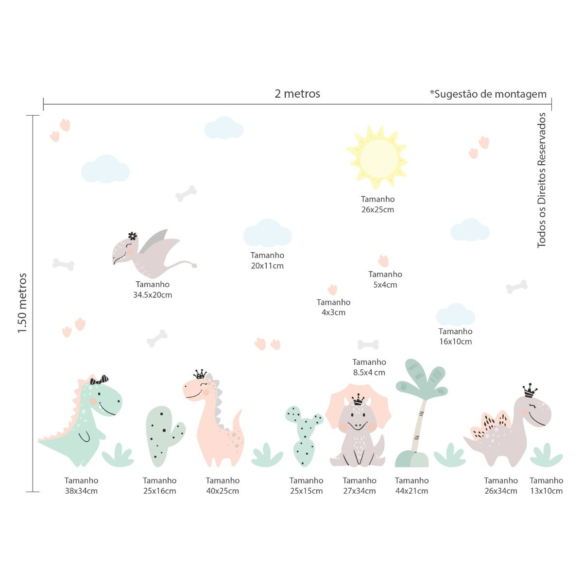 Adesivo de Parede Dinossauro Menina Jurassic Baby Cobre 3m²