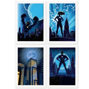Quadros Super Heróis Geek Moldura Branca 22x32cm 4un