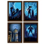 Quadros Super Heróis Geek Moldura Marrom 22x32cm 4un