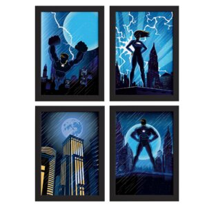 Quadros Super Heróis Geek Moldura Preta 22x32cm 4un