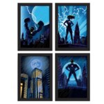 Quadros Super Heróis Geek Moldura Preta 33x43cm 4un