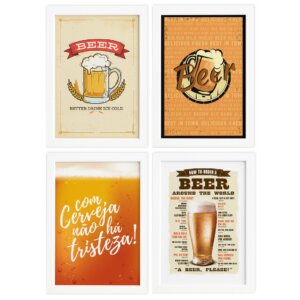 Quadros de Cerveja Beers Moldura Branca 33x43cm 4un