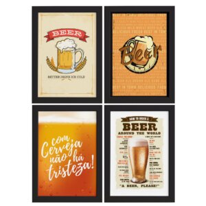 Quadros de Cerveja Beers Moldura Preta 33x43cm 4un