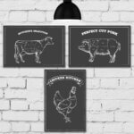 Placa Decorativa Churrasco Giz Boi Porco Frango 3un 30x40cm
