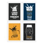 Quadros Geek com Frase Jedi 22x32cm Moldura Branca Kit 4un