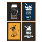 Quadros Geek com Frase Jedi 22x32cm Moldura Marrom Kit 4un