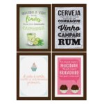 Quadros Cozinha Drinks e Desserts Moldura Marrom 22x32cm 4un
