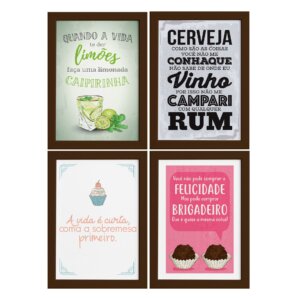 Quadros Cozinha Drinks e Desserts Moldura Marrom 22x32cm 4un