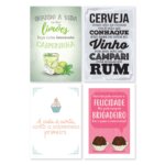 Placas Decorativas Cozinha Drinks e Desserts 30x40cm Kit 4un