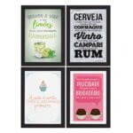 Quadros Cozinha Drinks e Desserts Moldura Preta 33x43cm 4un
