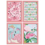 Kit Quadros Flamingos Tropicais Moldura Rosa 4un 22x32cm