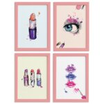Kit Quadros Maquiagem Moldura Rosa 4un 22x32cm