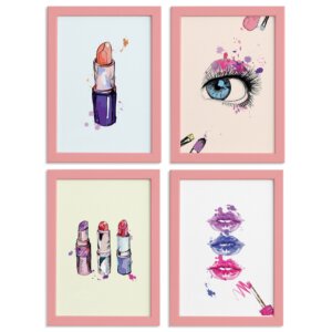 Kit Quadros Maquiagem Moldura Rosa 4un 22x32cm
