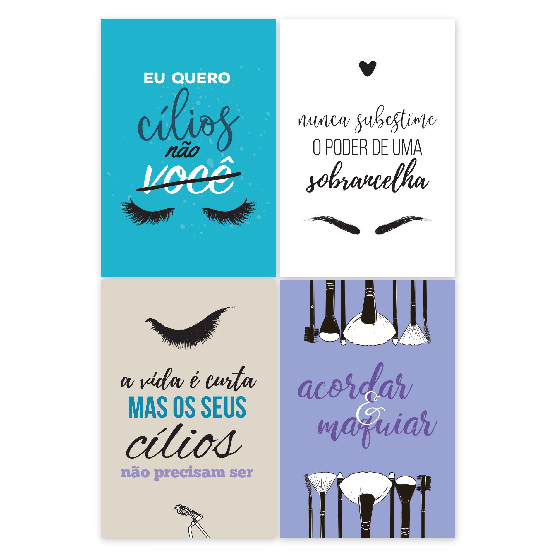 Kit Placas Decorativas Maquiagem Frases 4un 20x30cm