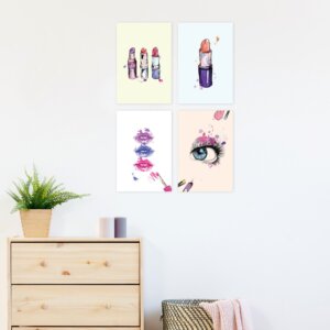 Kit Placa Decorativa MDF Maquiagem 4un 30x40cm