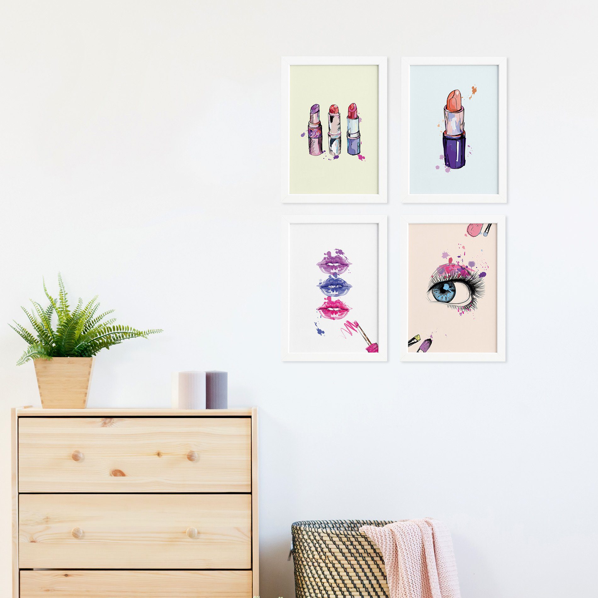 Kit Quadros Maquiagem Moldura Branca 4un 33x43cm