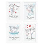Quadros com Frases Quarto de Casal Namorados Moldura Branca 33x43cm Kit 4un