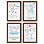 Quadros com Frases Quarto de Casal Namorados Moldura Marrom 22x32cm Kit 4un