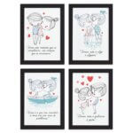 Quadros com Frases Quarto de Casal Namorados Moldura Preta 33x43cm Kit 4un