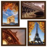 Quadros Paris Fotos para Sala Moldura Marrom 22x32cm Kit 4un