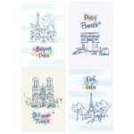 Placas Decorativas Paris Ilustrada para Sala 30x40 Kit 4un