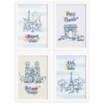 Quadros Paris Ilustrada Sala Moldura Branca 22x32cm Kit 4un