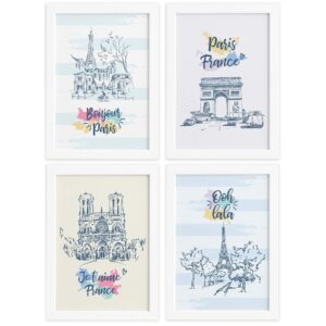 Quadros Paris Ilustrada Sala Moldura Branca