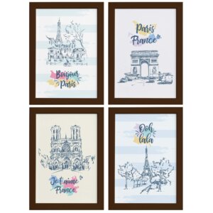 Quadros Paris Ilustrada Sala Moldura Marrom