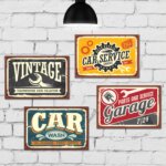 Placa Decorativa MDF Vintage Garagem Kit 4un 30x40cm