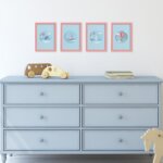 Quadros Quarto Infantil Praia Moldura Rosa 22x32cm Kit4un