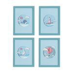 Quadros Quarto Infantil Praia Moldura Azul 22x32cm Kit4un