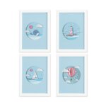 Quadros Quarto Infantil Praia Moldura Branca 22x32cm Kit4un