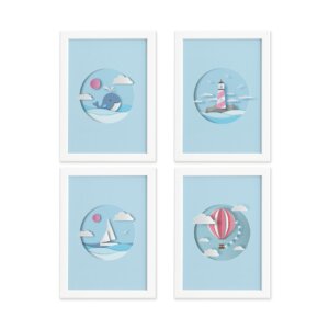 Quadros Quarto Infantil Praia Moldura Branca 22x32cm Kit4un