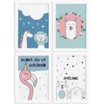 Kit Quadros Decorativos Animais Amigos 4un Mold Branca 22x32cm
