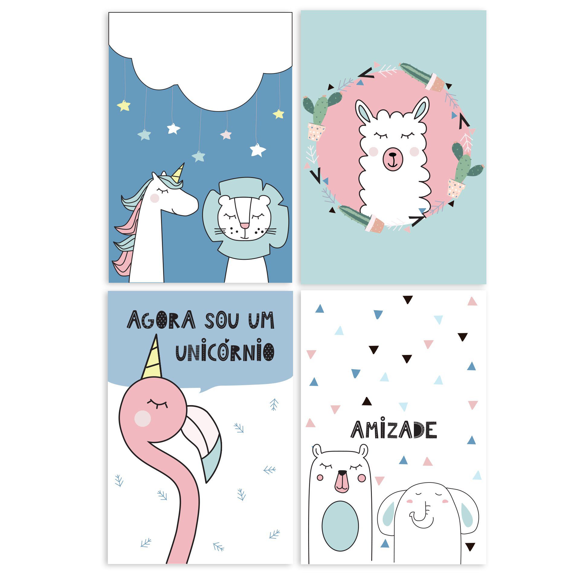 Kit Placa Decorativa MDF Animais Amigos 4 un 30x40cm