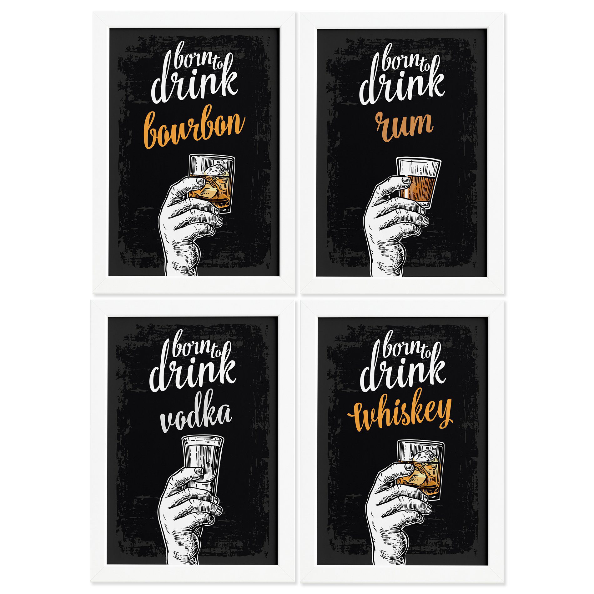 Quadros Bebidas Born Drinks Moldura Branca 33x43cm 4un (Produtos Geral)