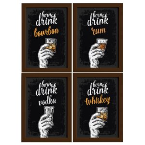 Quadros Bebidas Born Drinks Moldura Marrom 22x32cm 4un