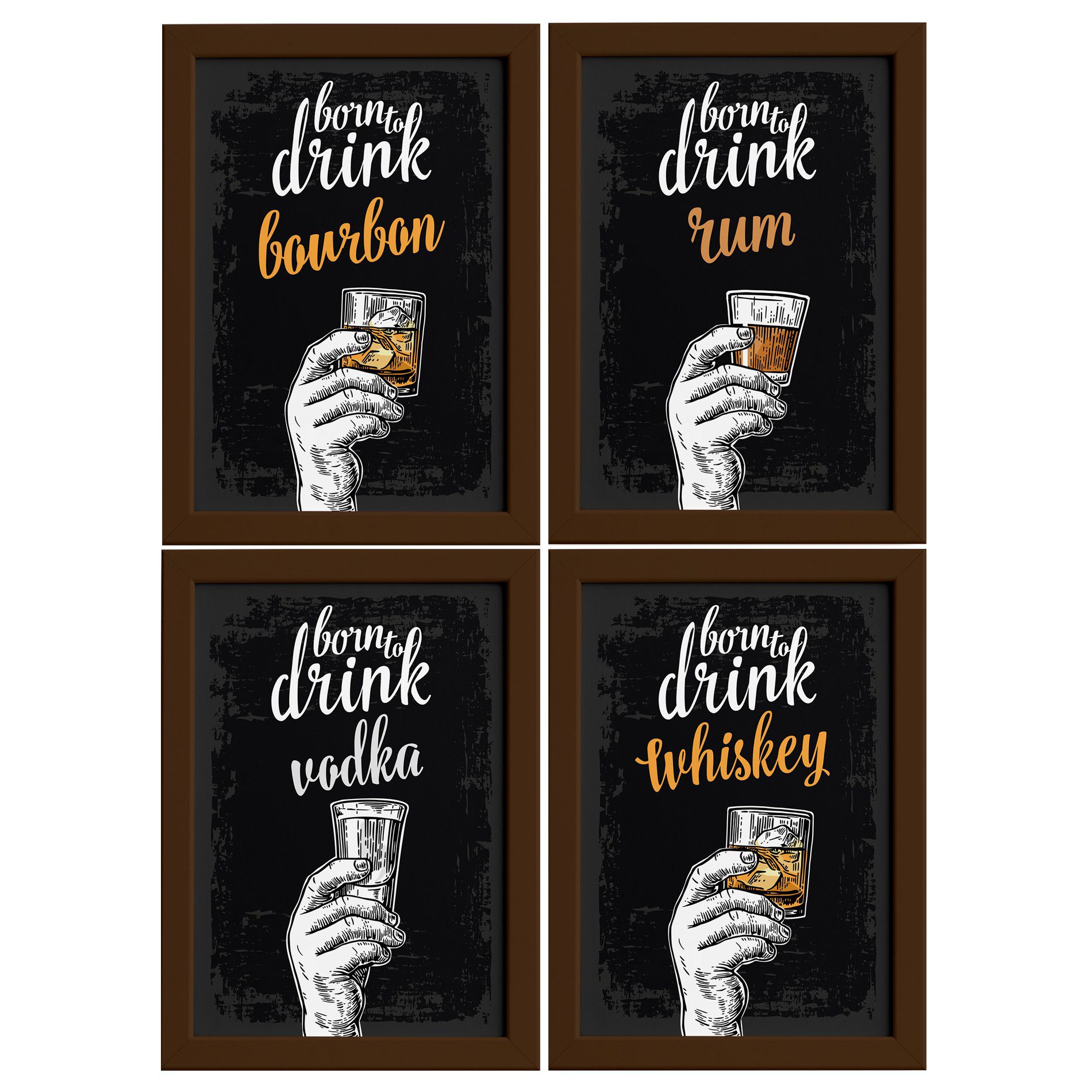 Quadros Bebidas Born Drinks Moldura Marrom 22x32cm 4un