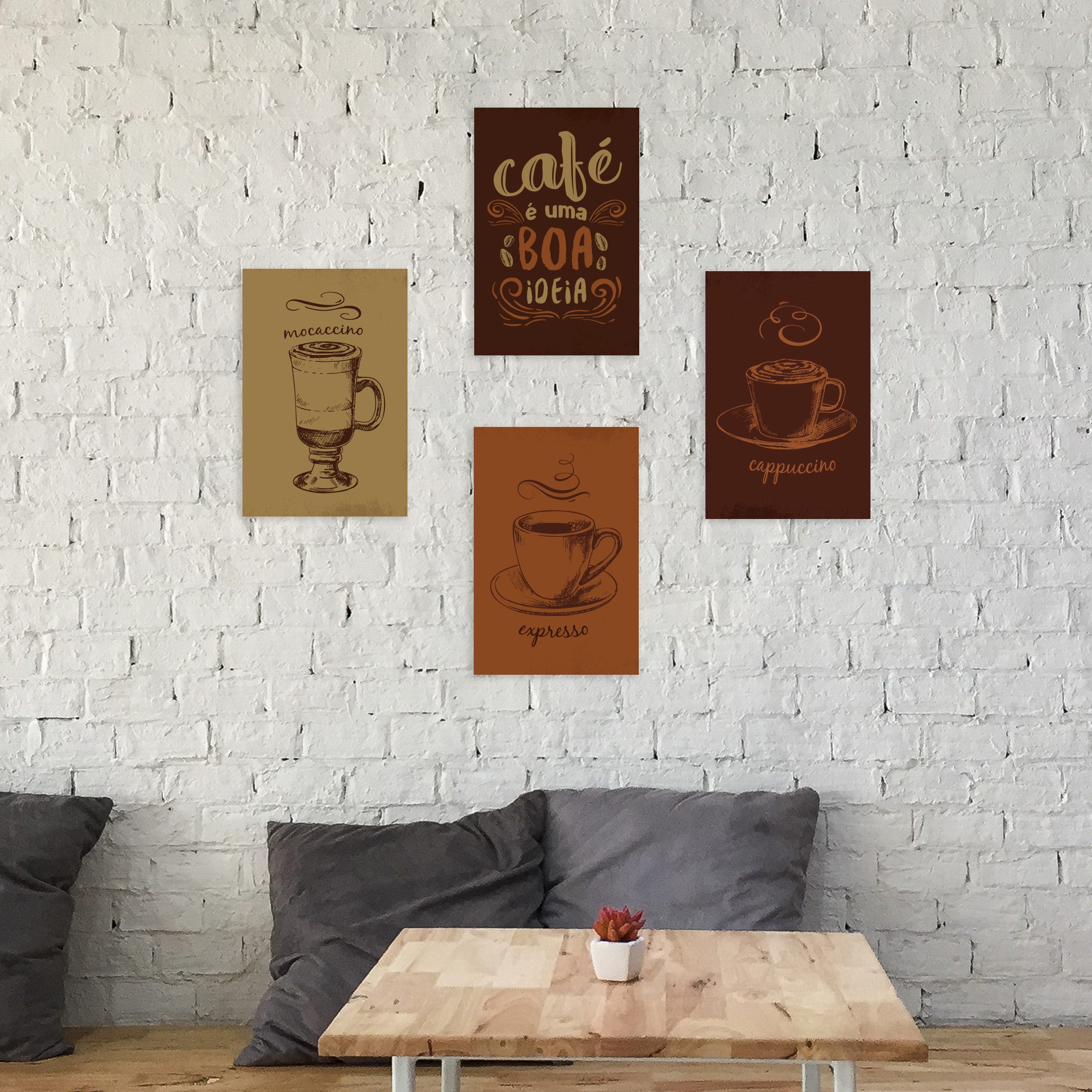 Placas Decorativas Cantinho do Café 20x30cm Kit 4un,Placas Decorativas Cantinho do Café 20x30cm Kit 4un