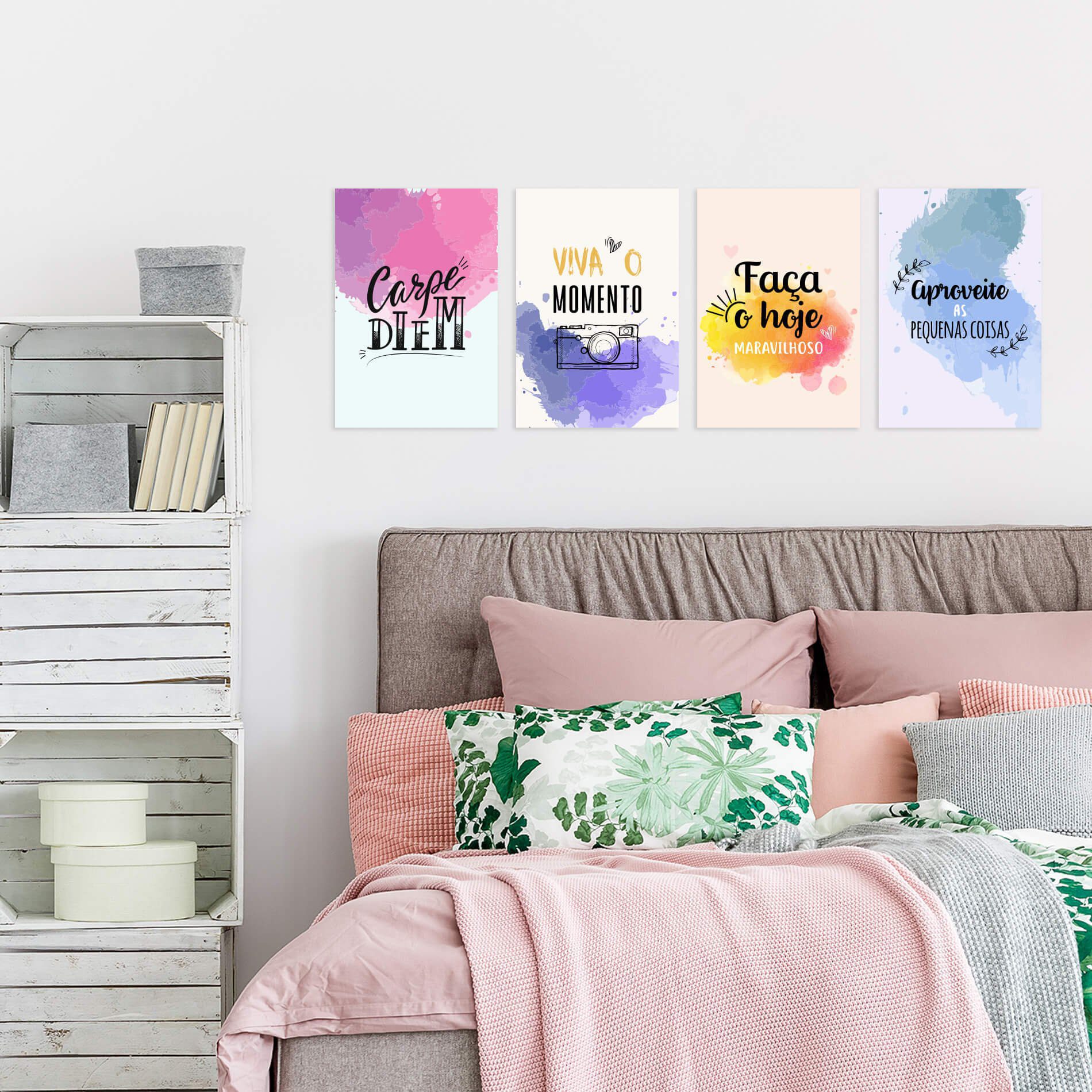 Placas Decorativas MDF Frases Carpe Diem 20x30cm Kit 4un