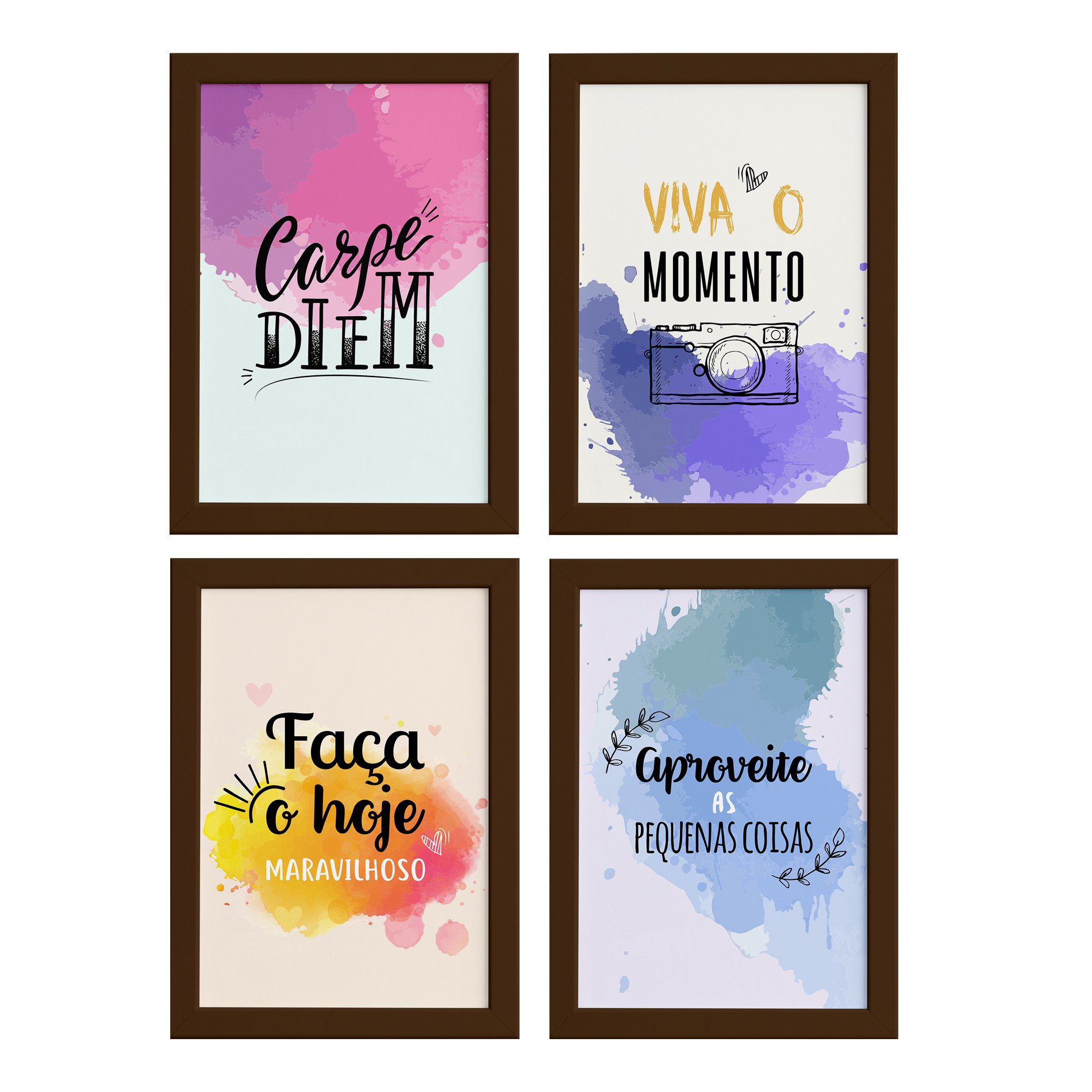 Quadros Frases Carpe Diem Moldura Marrom