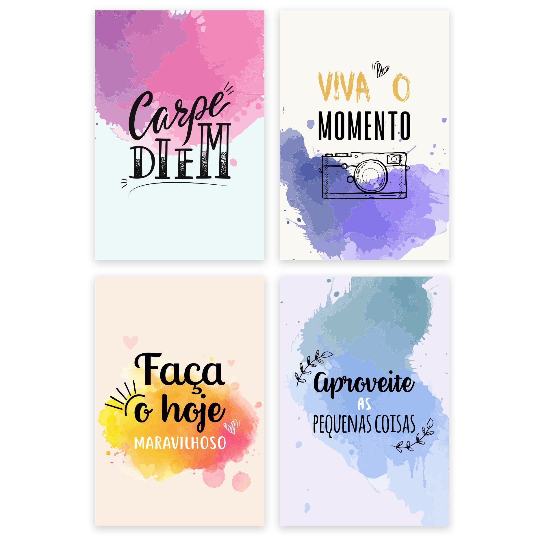 Placas Decorativas MDF Frases Carpe Diem 30x40cm Kit 4un