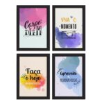 Quadros Frases Carpe Diem Moldura Preta 33x43cm 4un