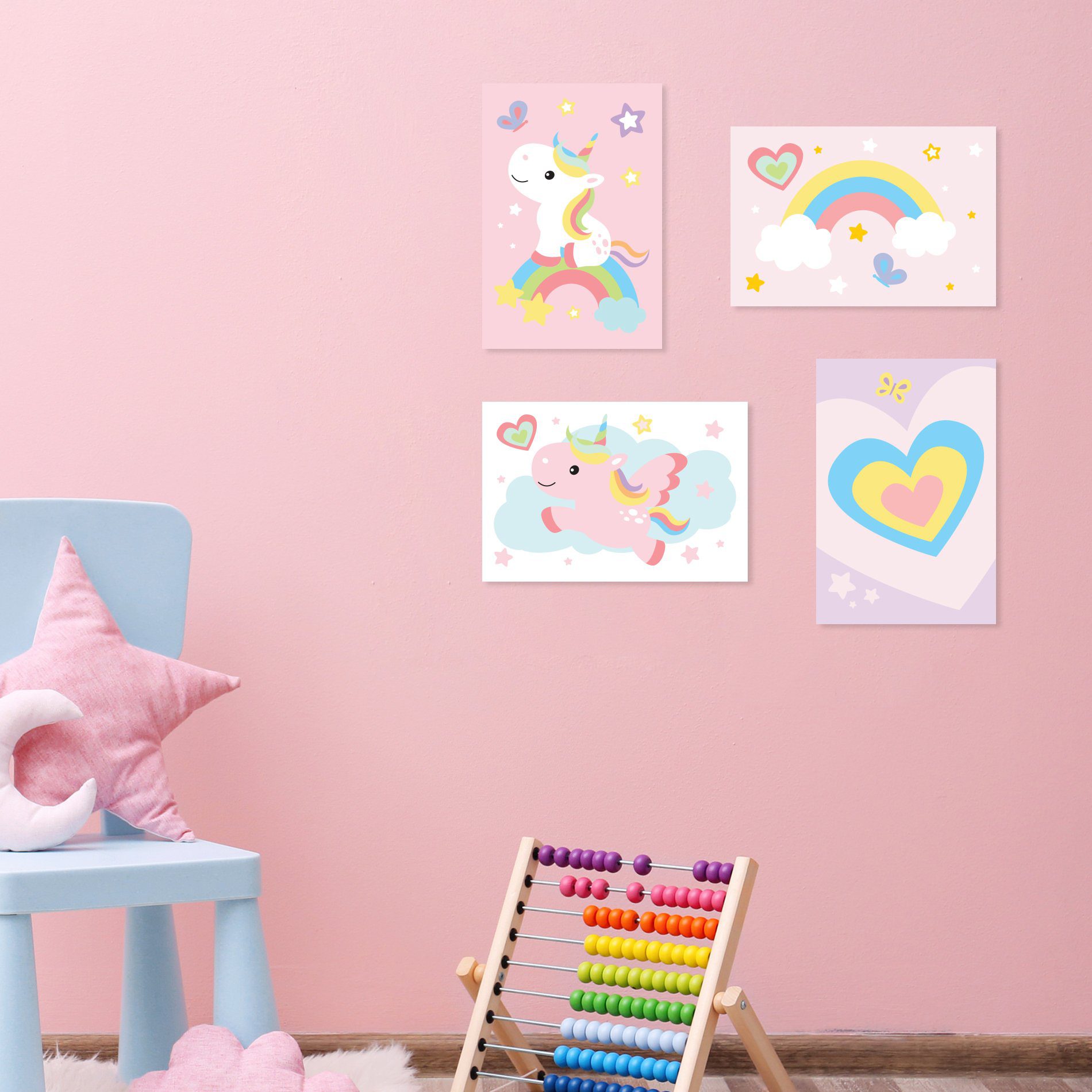 Kit Placa Decorativa MDF Infantil Unicornio 4un