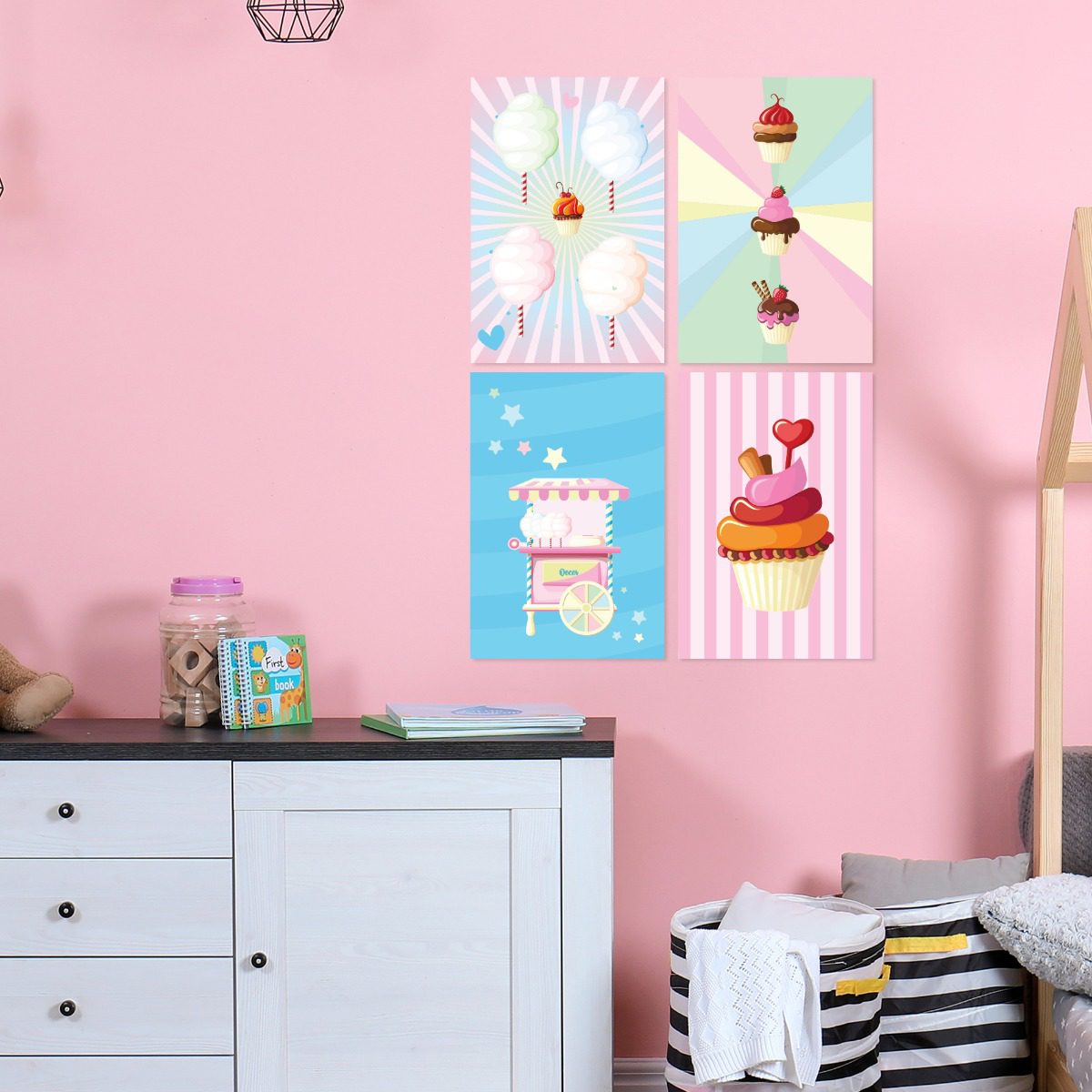 Placas Decorativas Doces Cup Cake para Quarto Kit4un 20x30cm