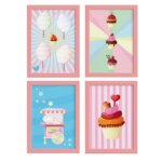 Quadros Doces Cup Cake com Moldura Rosa Kit 4un 22x32cm