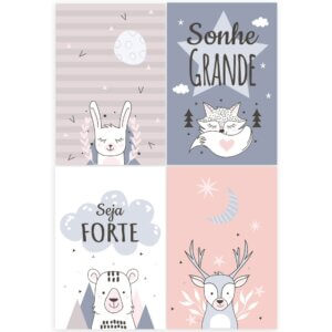 Placas Decoração Escandinava Infantil Kit 4un 20x30cm