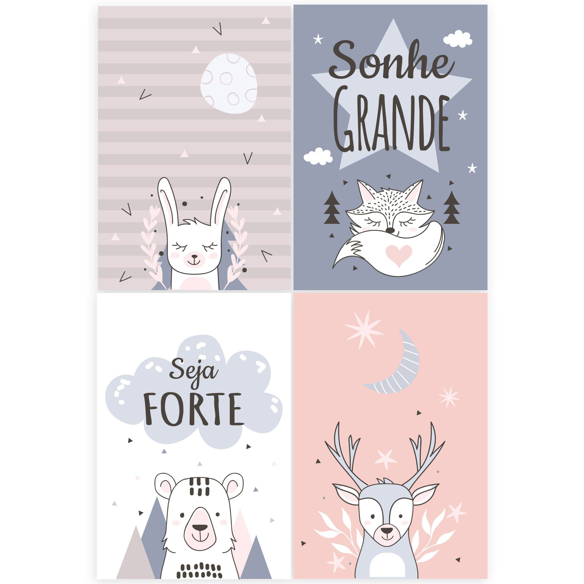 Placas Decoração Escandinava Infantil Kit 4un 20x30cm