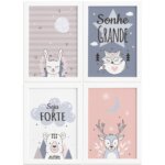 Quadros Decoração Escandinava Infantil 4un Moldura Branca 22x32